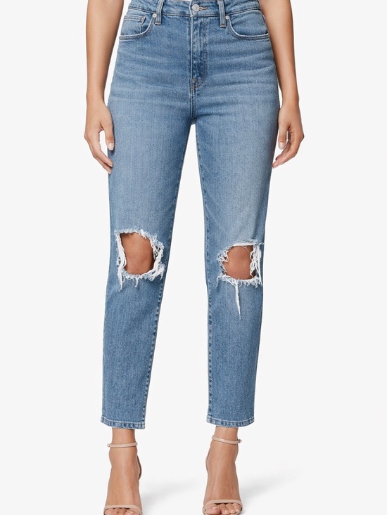 Good American Denim - Good American High-Rise Distressed Straight Jeans - Medium Wash